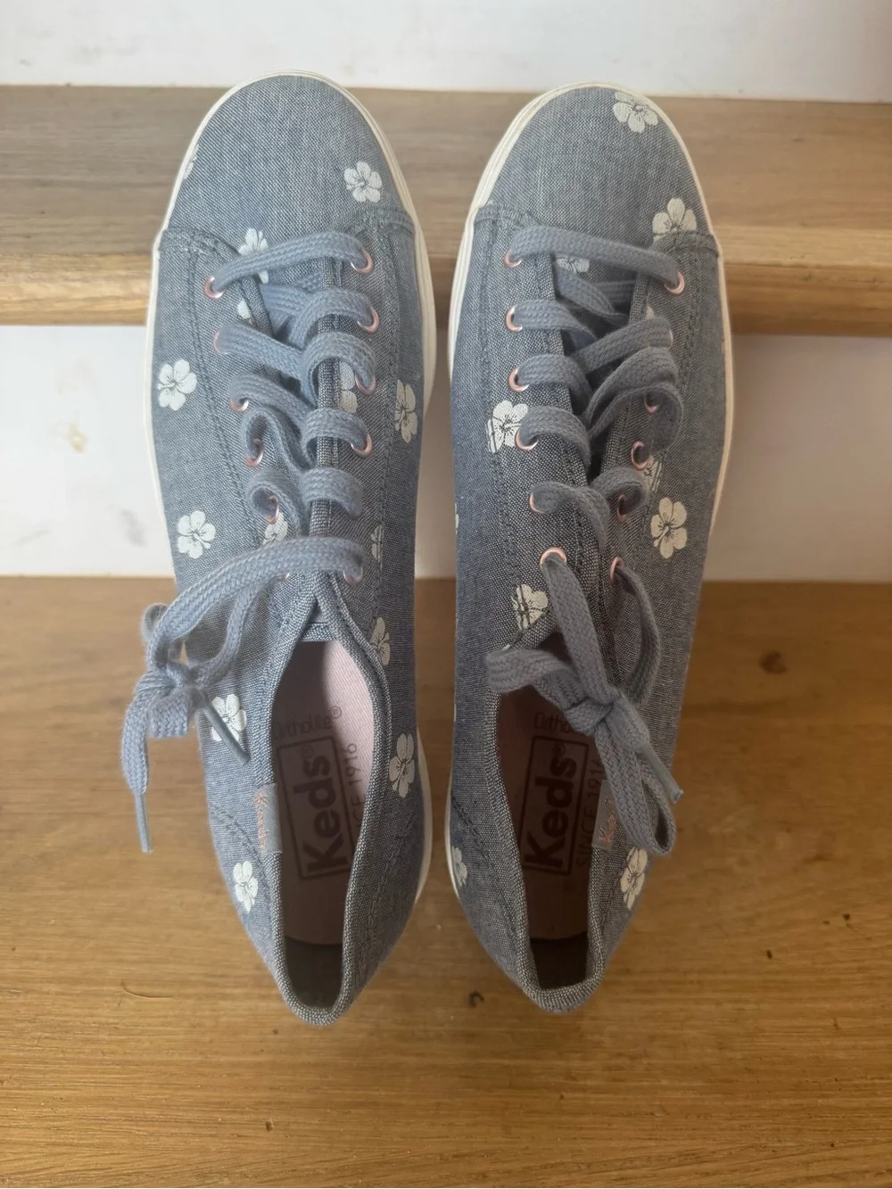 Keds Gray Canvas Floral Platform Sneakers